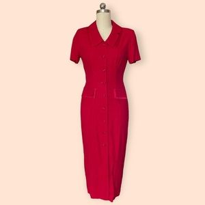 Vintage Scarlet Red 80s/90s Button Down Dress